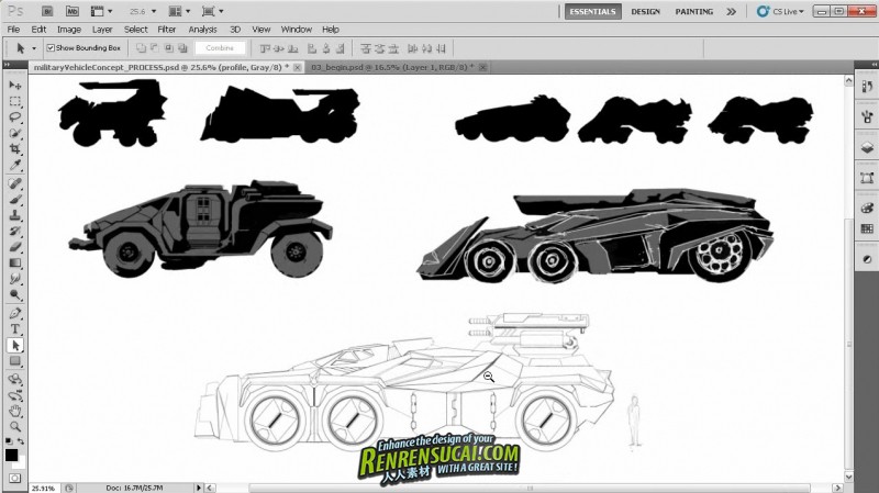 《Photoshop CS5创建3D概念艺术汽车教程》Digital-Tutors Creating a Concept Vehicle from a 3D Sketch