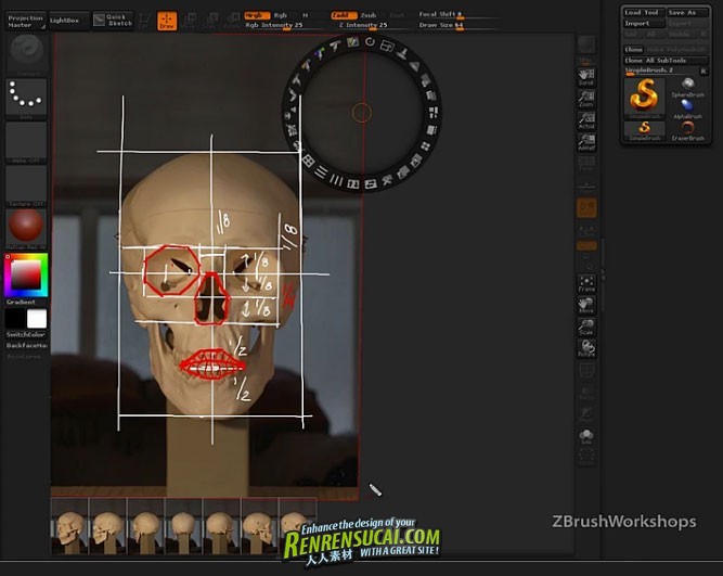 《ZBrush人物脸部造型雕刻艺术高级教程》ZBrushWorkshops Anatomy of the Face for Artists