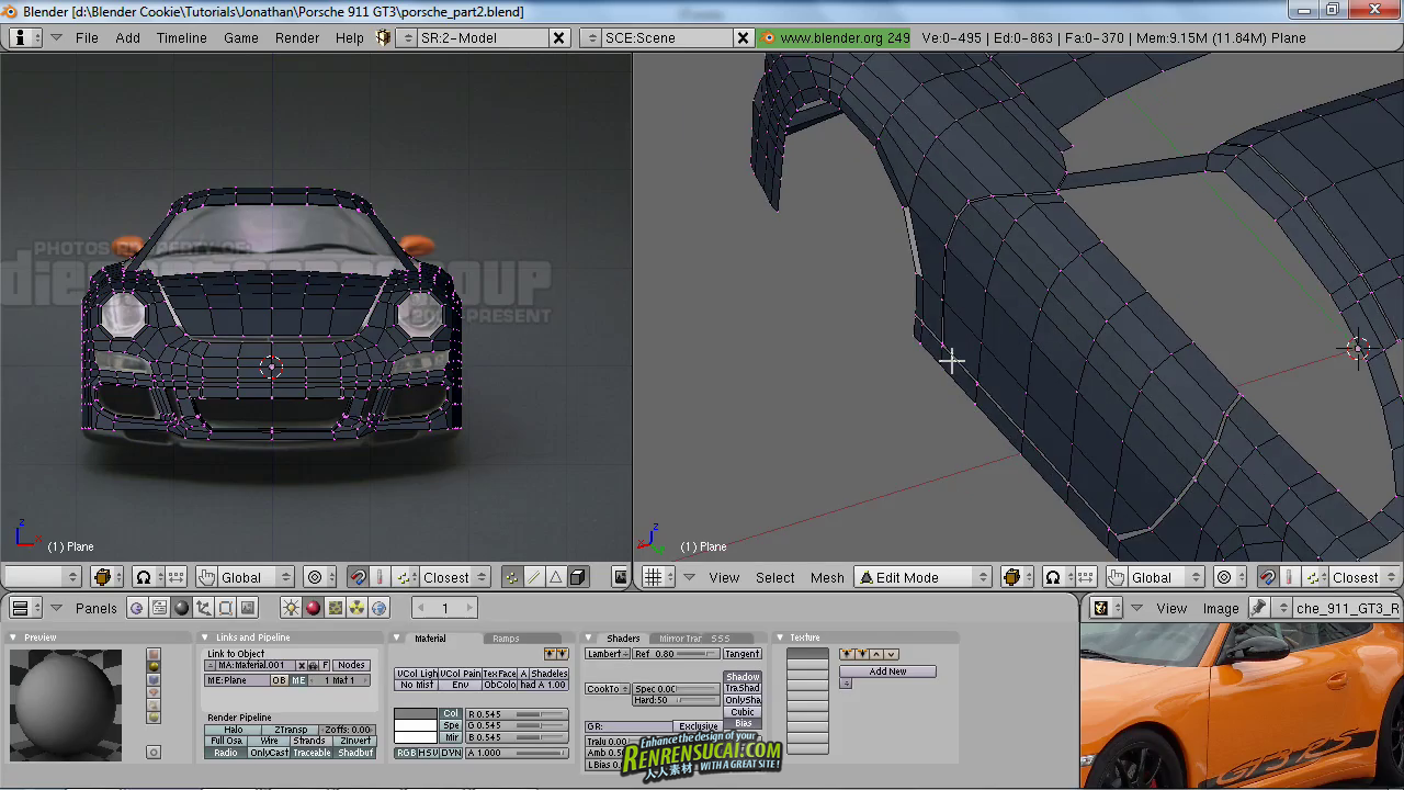 《Blender保时捷911跑车建模教程》CG Cookie Modeling and Rendering a Porsche 911 GT3 RS in Blender