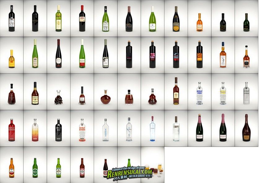 《高精度品牌酒瓶酒瓶3D模型合辑 》HQ Details Vol 1 Alcohol 
