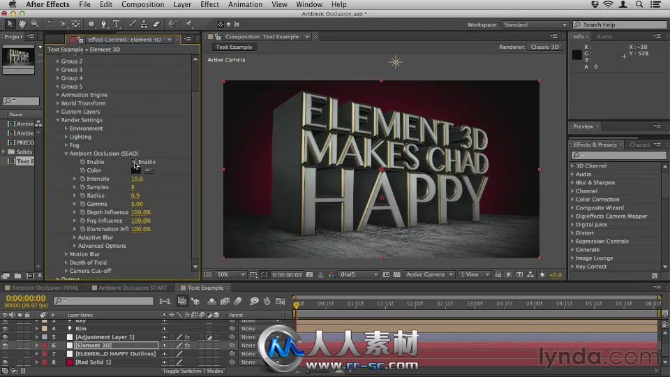 《AE插件Element3D基础训练视频教程》Lynda.com Element 3D Essential Training