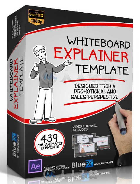产品演示手势讲解白板绘画展示动画AE模板 BLUEFX Whiteboard Explainer 2.5