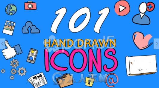 手绘卡通图标动画AE模板 POND5 101 Hand Drawn Icons