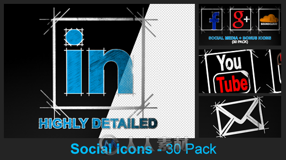 30组手绘风格社交图标Logo演绎动画AE模板合辑 Videohive Social Media Icons 30 Pack 8273695