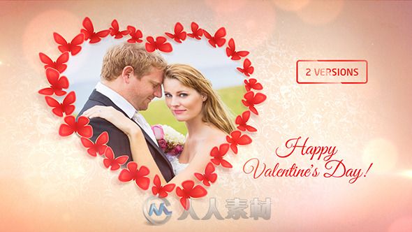 甜蜜情人节蝴蝶心形包装动画AE模板 Videohive Sweet Butterflies Valentine's Day Card 10341841