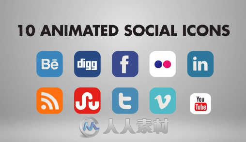 10组社交网站图标动画AE模板 BLUEFX 10 Animated Social Icons