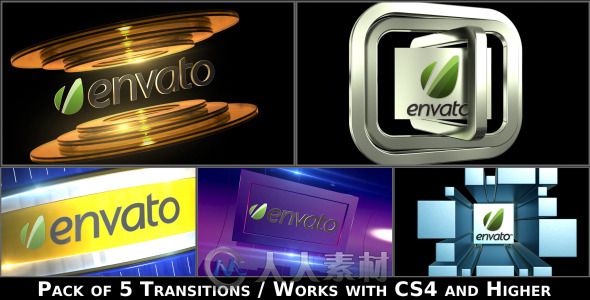 5组三维Logo标志转场特效包装动画AE模板 Videohive Broadcast Logo Transition Pack V2 4650191