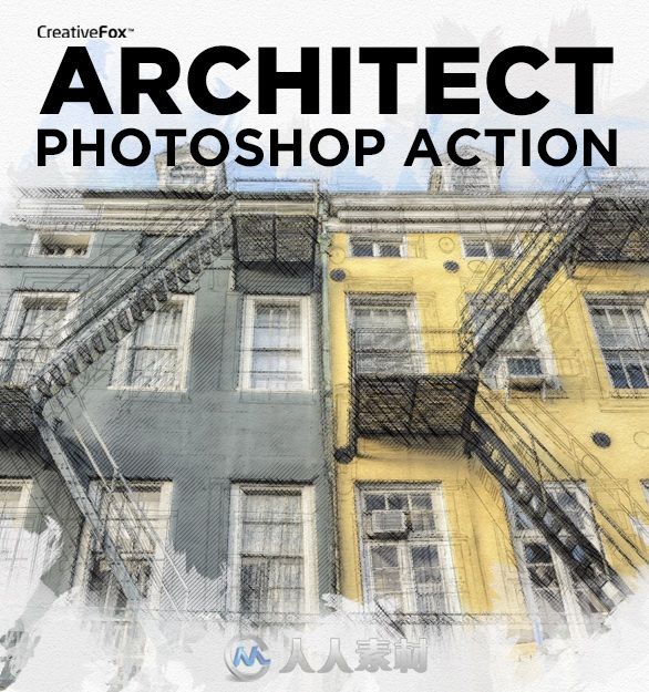 彩色绘画风格PS动作Architect Photoshop Action - Sketch Effect Creator 16564946