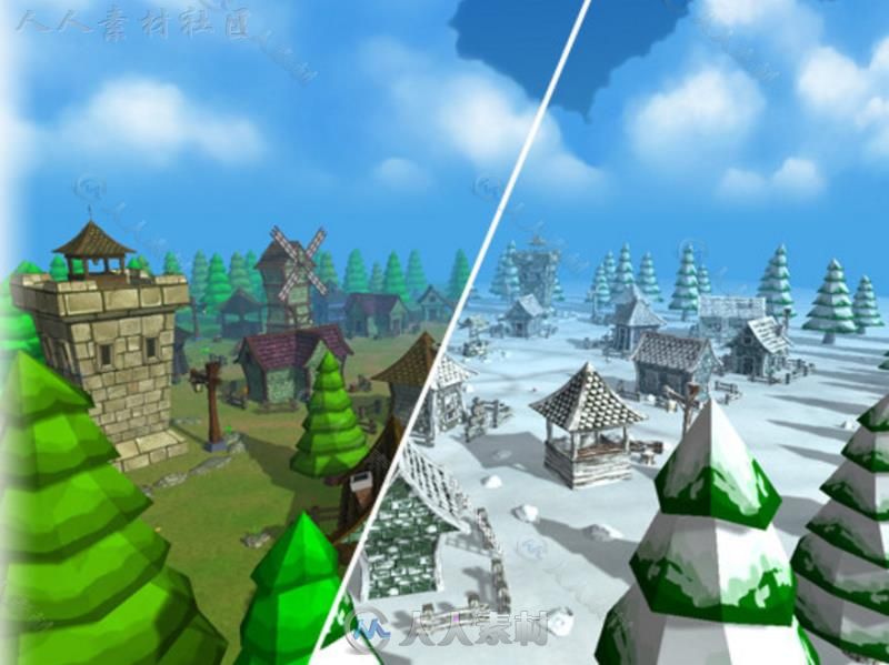 中世纪卡通村包幻想环境模型Unity3D素材资源