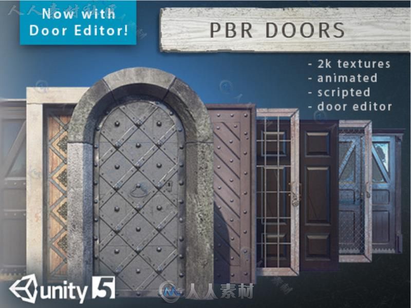 PBR动画门室内道具模型Unity3D素材资源