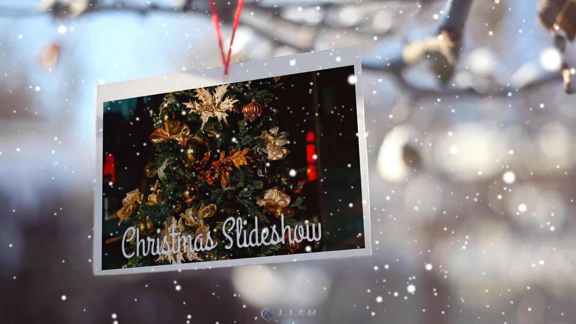 雪花飘落美丽的圣诞节照片挂饰幻灯片AE模板