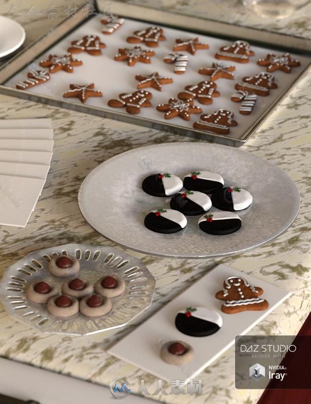 圣诞节美丽诱人的甜点饼干3D模型合辑