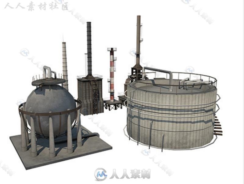 炼油厂外部工业环境3D模型Unity游戏素材资源