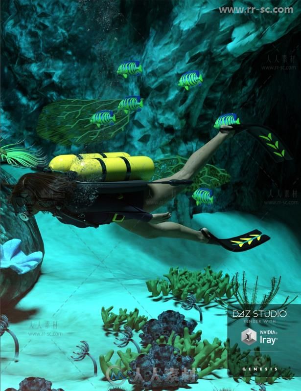 现代游泳水肺装备道具3D模型合辑