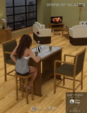 伦敦公寓的起居室和小型用餐区场景环境3D模型合辑