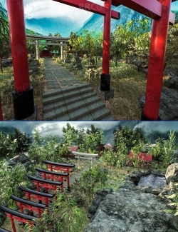 日系宫廷风格后花园环境场景室外3D模型合集