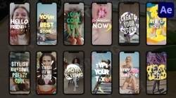 时尚动感现代手机端社交媒体故事展示动画AE模板