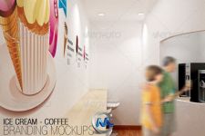 冰激淋咖啡店品牌整体包装PSD模板