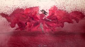 高雅大气红色飘带花瓣飞舞女士拍摄广告高清视频素材