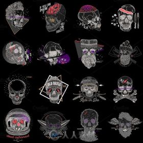 多款骷髅主题LOGO展示AI模板Skull Labels BUNDLE