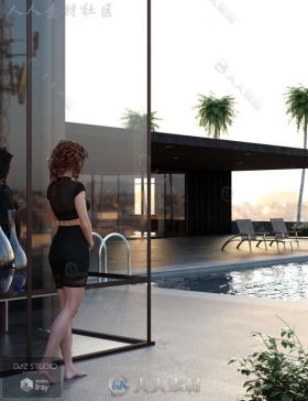 现代豪华干净的泳池别墅环境3D模型合辑