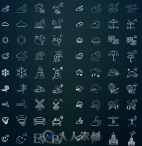 单色天气图标设计展示PSD模板Indra - 80 Weather Activities Icon
