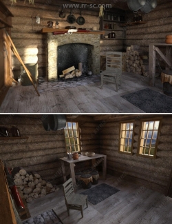 复古老式木屋室内设计3D模型合集