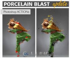 爆炸粉碎风格特效PS动作 Graphicriver Porcelain Blast Photoshop Action 10163880