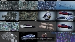 未来科幻城市与飞行汽车概念设计3D模型合集