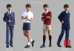高中生男孩四季衣物外套背心高筒袜校服套装3D模型