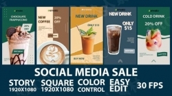 社交媒体上饮品宣传销售展示动画AE模板