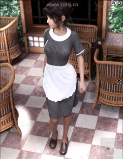 复古风格女性服务员围裙制服3D模型合集