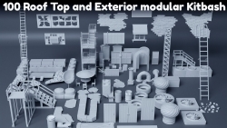 100组屋顶和外部模块化套件3D模型合集