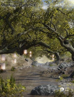 巨大树木森林彩色蘑菇灯笼环境3D模型
