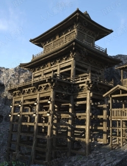 日系山顶东方神庙建筑3D模型合集