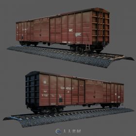 红皮火车货车厢3D模型