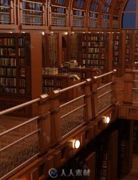宏伟大气古风蔚然的图书馆场景3D模型合辑