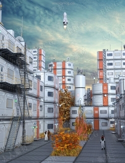 科技幻想未来派风格城市景观设计3D模型合集
