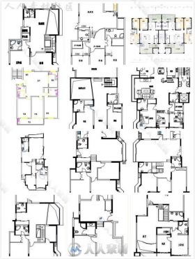1000套户型 CAD小区室外建筑低层高层住宅户型平面图