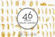 46款金色棕榈叶平面素材合辑Gold Palm Leaves