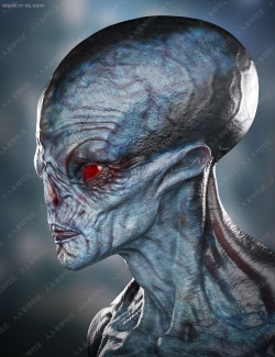 超大头颅青色皮肤异形外星人姿势神态3D模型