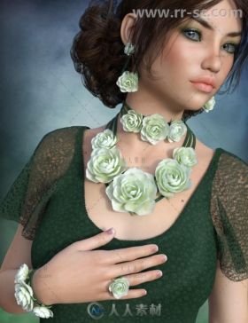 女性美丽的玫瑰珠宝首饰3D模型合辑