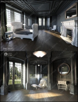古典风格暗光线室内家具环境3D模型