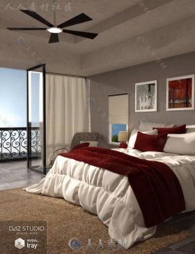 现代时尚乡村风格的卧室环境3D模型合辑