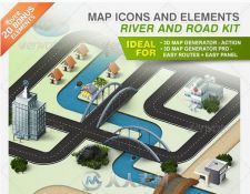 道路河流等地图图标PSD模板 Graphicriver Map Icons and Elements River and Road ...