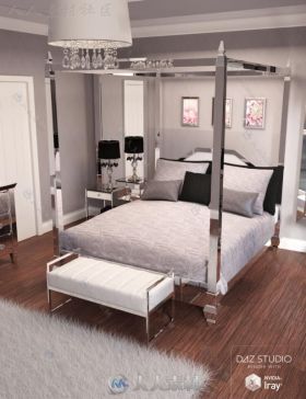 时尚豪华的现代卧室场景3D模型合辑