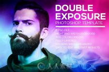 图像重叠处理特效PS动作Double Exposure Photoshop Template_