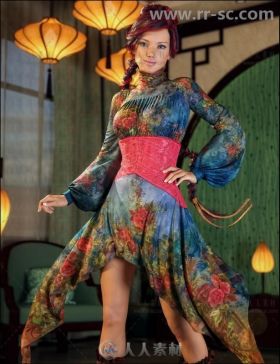 女性美丽的中国风花朵样式服装3D模型合辑