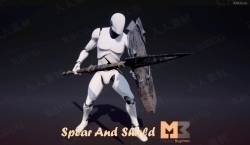 战士角色长矛和盾牌动作动画UE游戏素材