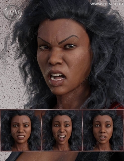 黑色皮肤女性多种夸张生动面部表情3D模型